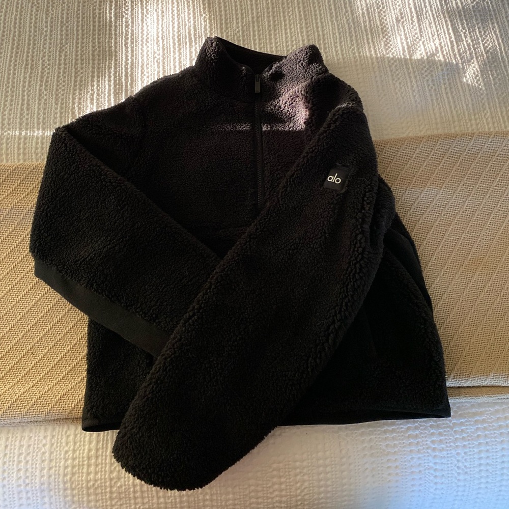 Alo yoga shanti half zip Sherpa jacket, black, Large